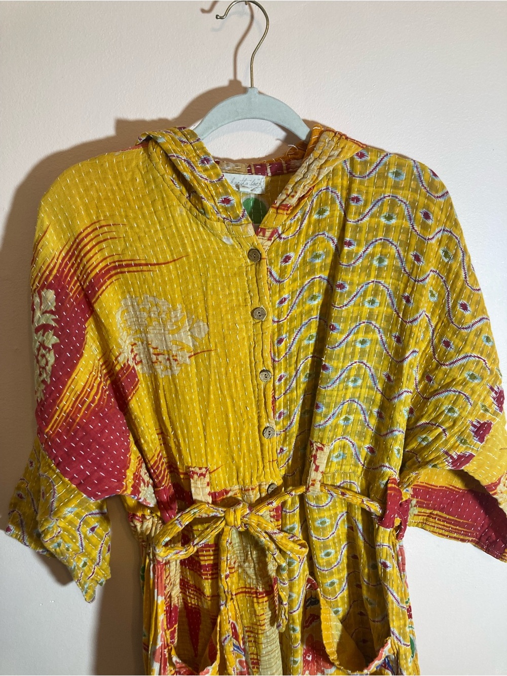 Yellow Floral Hooded Long Sleeve Women's Jumpsuit with Elastic Waist